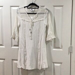 SD Collection White Pleated Sundress with Bell Sleeves